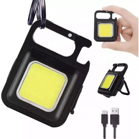 Mini LED-ficklampa 500 lumen – nyckelringslampa med magnet, karbinhake och USB-laddning
