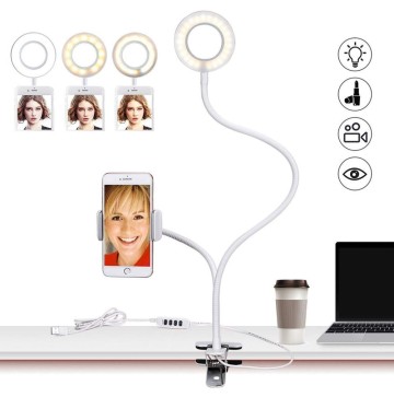 Ringlampa med flexibel arm och mobilhållare